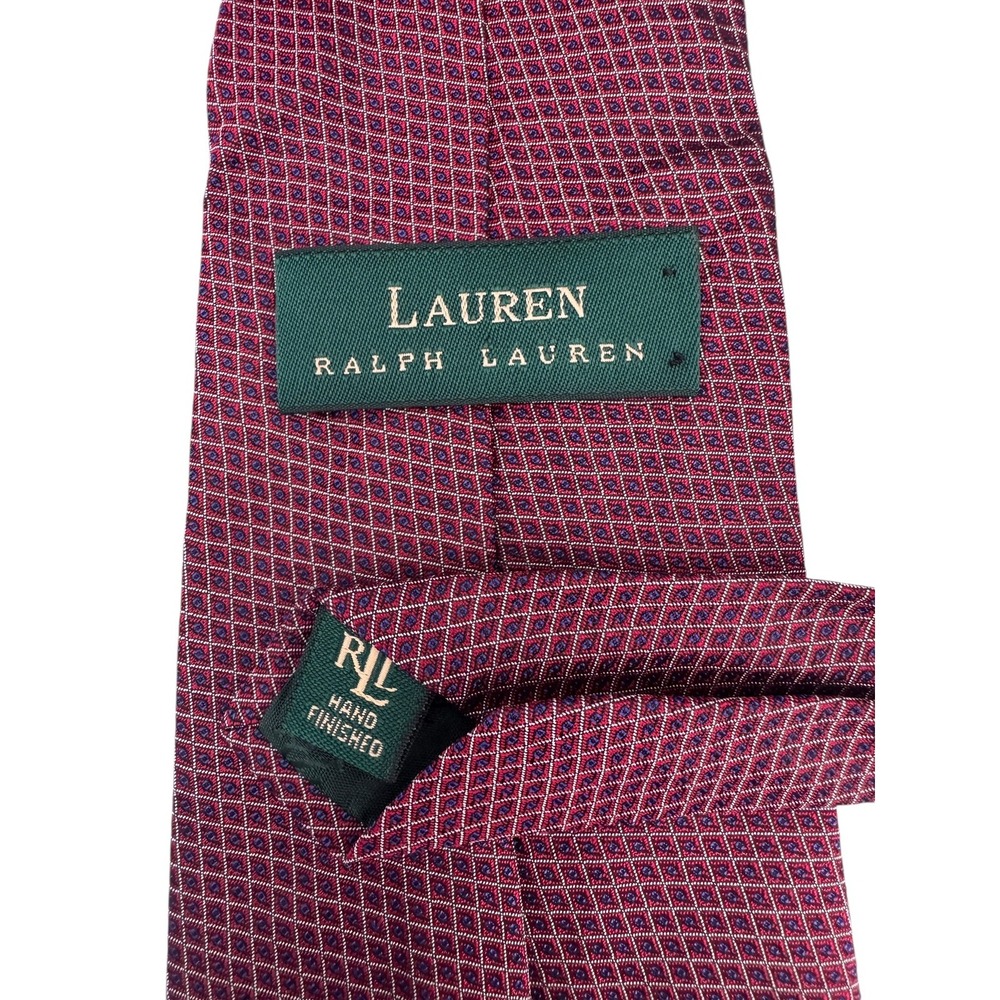 Lauren Ralph Lauren Tie Mens Silk Geometric Diamond Pattern Hand Finished USA